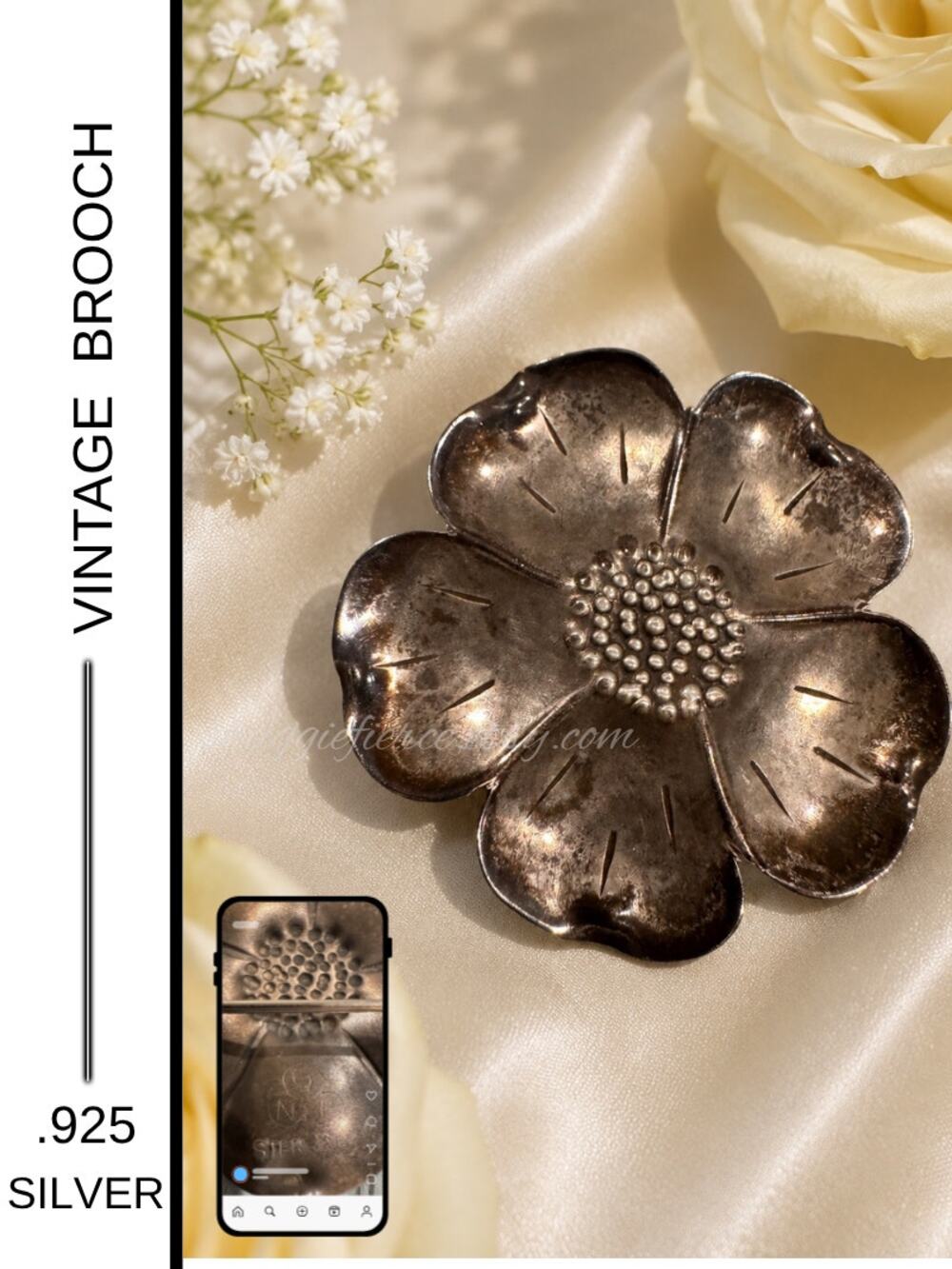 ✨ Vintage Sterling Silver Floral Brooch | .925 Sterling Blossom Pin | Artisan ✨